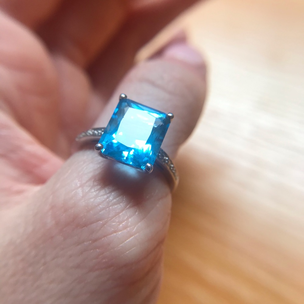 10K Topaz Diamond Solid White Gold Giant Gem Ring - Picture 12 of 16